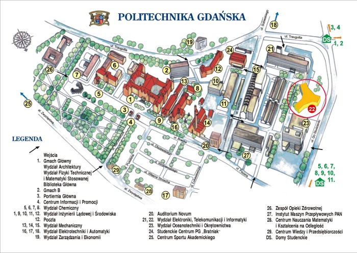 Plan kampusu PG z zaznaczonym
nowym gmachem WETI